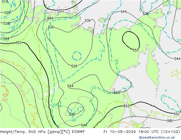 Height/Temp. 500 hPa ECMWF pt. 10.05.2024 18 UTC