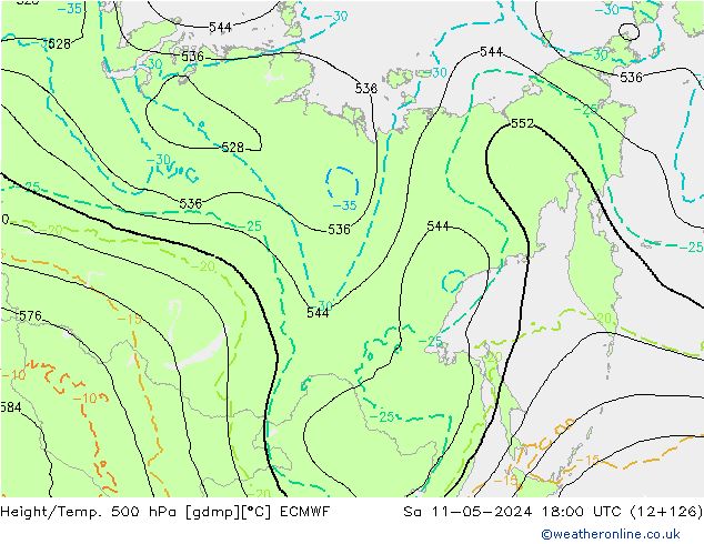Height/Temp. 500 hPa ECMWF so. 11.05.2024 18 UTC