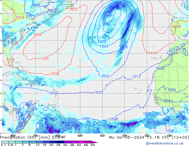 Z500/Rain (+SLP)/Z850 ECMWF lun 06.05.2024 18 UTC