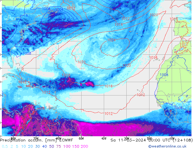 Precipitation accum. ECMWF Sa 11.05.2024 00 UTC