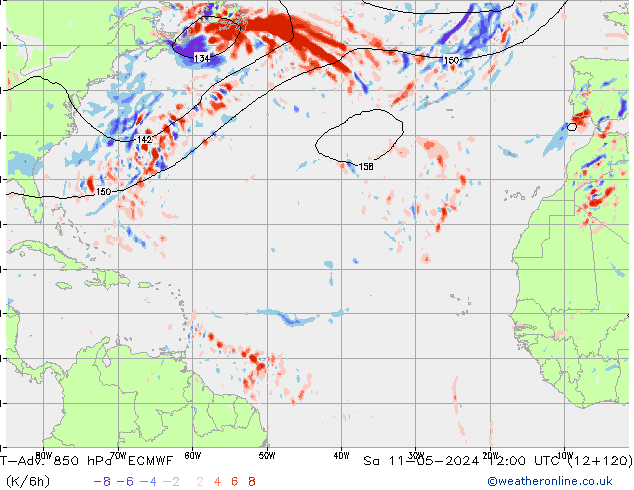 T-Adv. 850 hPa ECMWF sam 11.05.2024 12 UTC