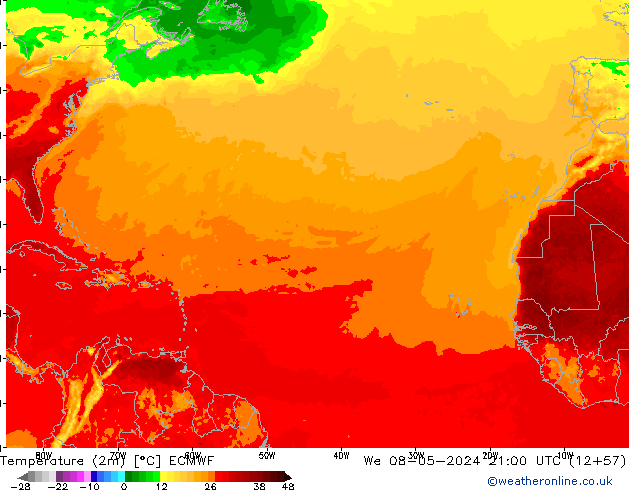 Temperature (2m) ECMWF We 08.05.2024 21 UTC