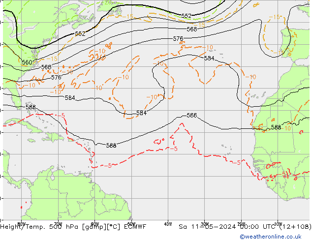 Z500/Rain (+SLP)/Z850 ECMWF Sa 11.05.2024 00 UTC