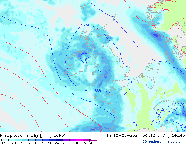 Précipitation (12h) ECMWF jeu 16.05.2024 12 UTC