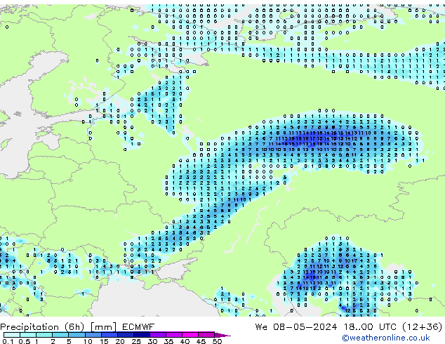 Precipitación (6h) ECMWF mié 08.05.2024 00 UTC