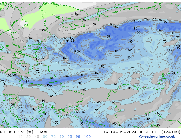 850 hPa Nispi Nem ECMWF Sa 14.05.2024 00 UTC