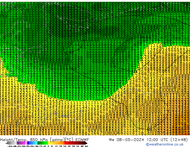 Z500/Rain (+SLP)/Z850 ECMWF mer 08.05.2024 12 UTC