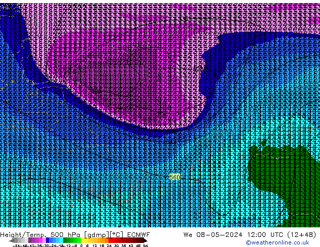 Z500/Rain (+SLP)/Z850 ECMWF mer 08.05.2024 12 UTC