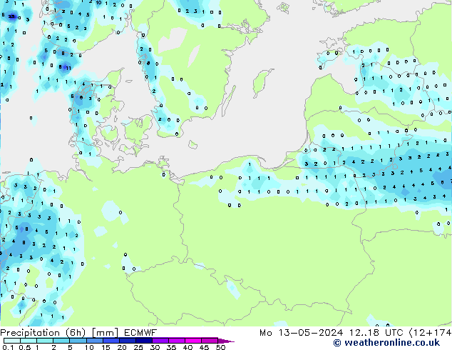 Precipitación (6h) ECMWF lun 13.05.2024 18 UTC