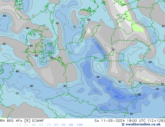 RH 850 hPa ECMWF sab 11.05.2024 18 UTC