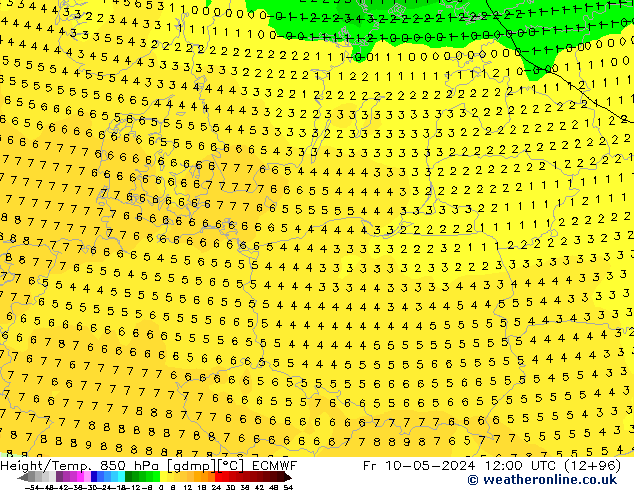 Z500/Rain (+SLP)/Z850 ECMWF Fr 10.05.2024 12 UTC