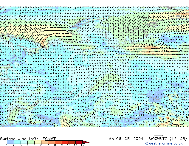 Vento 10 m (bft) ECMWF lun 06.05.2024 18 UTC