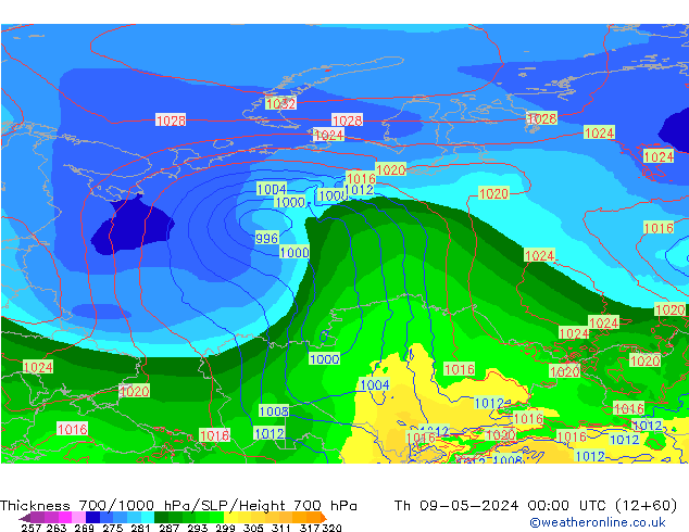 Thck 700-1000 hPa ECMWF Th 09.05.2024 00 UTC