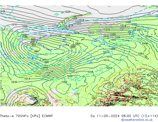 Theta-e 700hPa ECMWF so. 11.05.2024 06 UTC