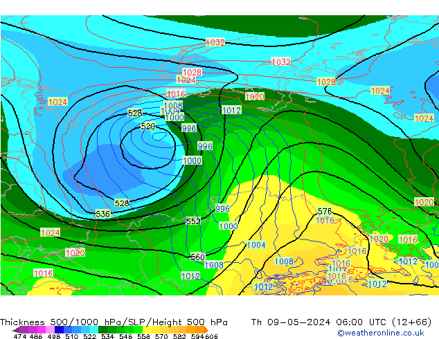 Dikte 500-1000hPa ECMWF do 09.05.2024 06 UTC