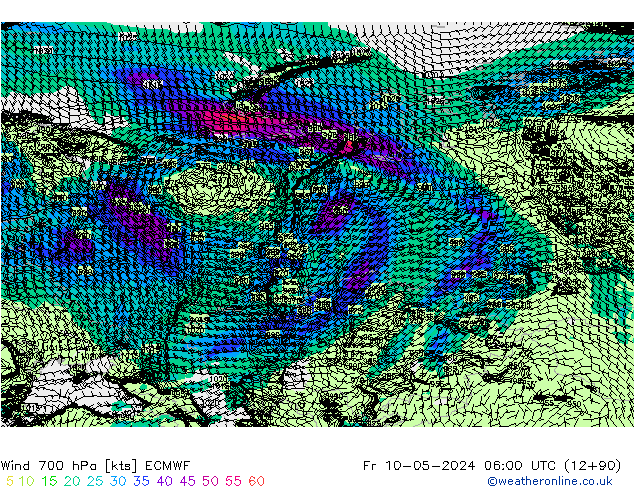 Wind 700 hPa ECMWF vr 10.05.2024 06 UTC