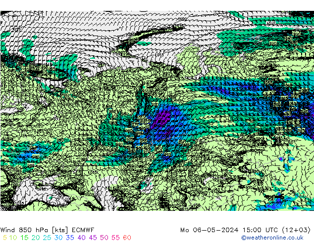 Rüzgar 850 hPa ECMWF Pzt 06.05.2024 15 UTC
