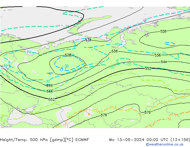 Z500/Rain (+SLP)/Z850 ECMWF lun 13.05.2024 00 UTC