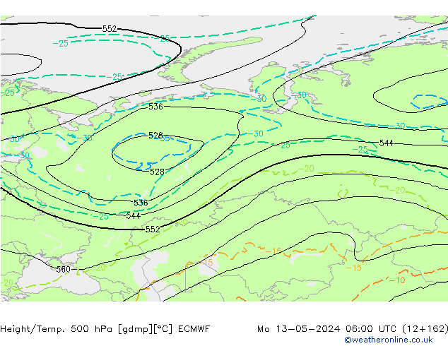 Z500/Rain (+SLP)/Z850 ECMWF pon. 13.05.2024 06 UTC