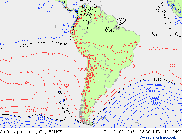 Presión superficial ECMWF jue 16.05.2024 12 UTC