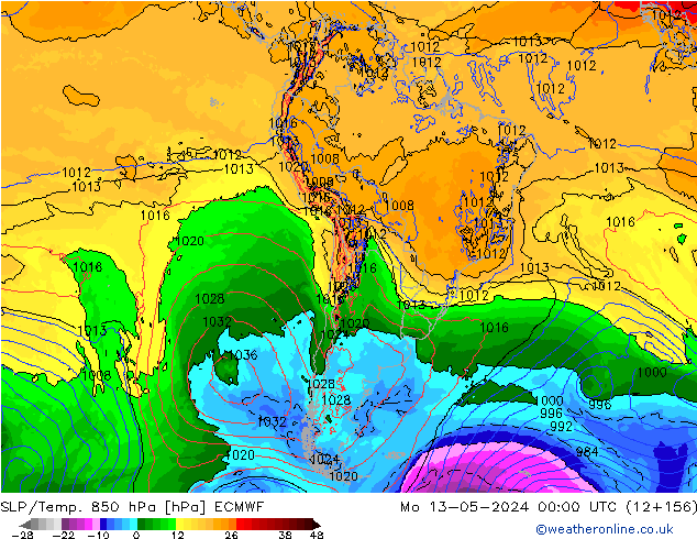 SLP/Temp. 850 hPa ECMWF Po 13.05.2024 00 UTC