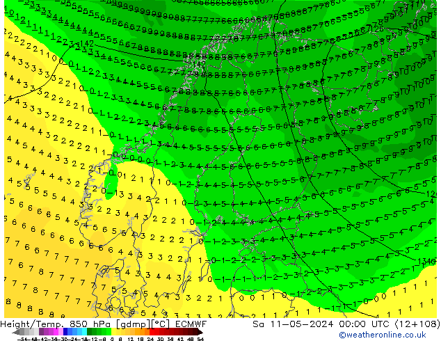 Z500/Yağmur (+YB)/Z850 ECMWF Cts 11.05.2024 00 UTC