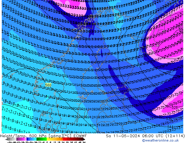 Z500/Rain (+SLP)/Z850 ECMWF Sa 11.05.2024 06 UTC