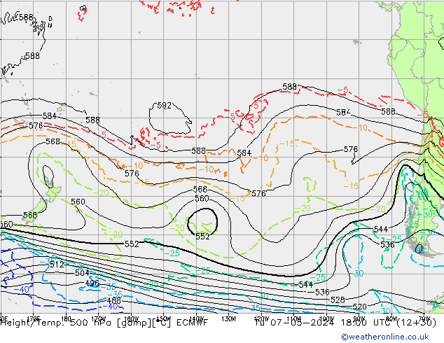 Z500/Rain (+SLP)/Z850 ECMWF Út 07.05.2024 18 UTC