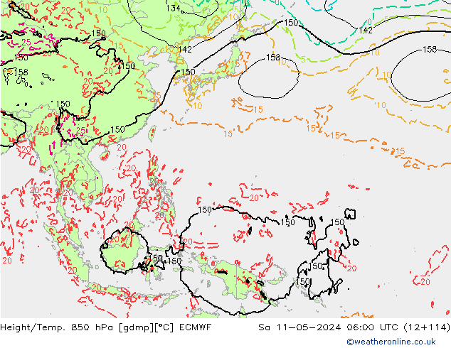 Height/Temp. 850 hPa ECMWF Sa 11.05.2024 06 UTC