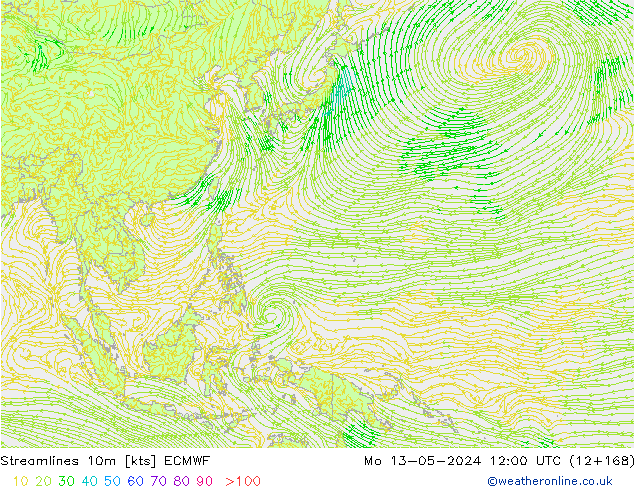 Streamlines 10m ECMWF Mo 13.05.2024 12 UTC