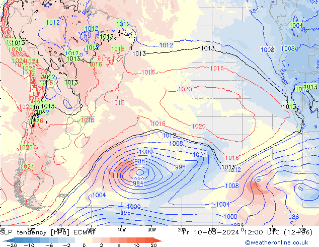 SLP tendency ECMWF Sex 10.05.2024 12 UTC