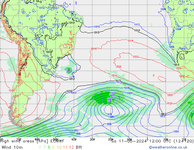 High wind areas ECMWF Sa 11.05.2024 12 UTC