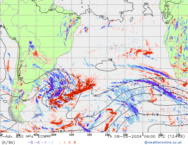 T-Adv. 850 hPa ECMWF Per 09.05.2024 06 UTC