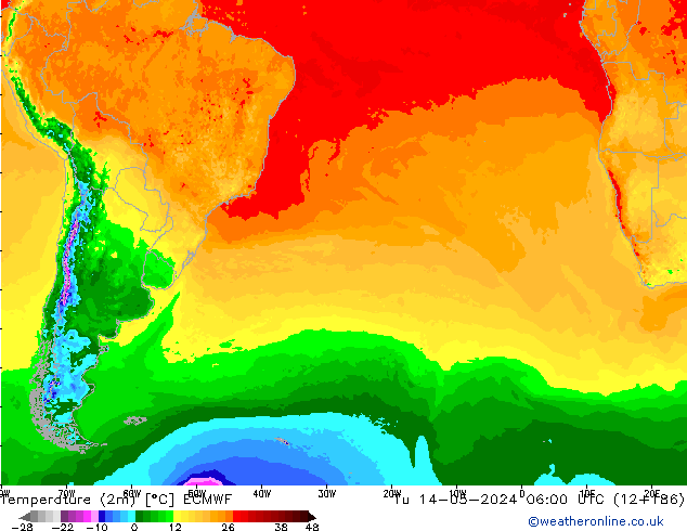 карта температуры ECMWF вт 14.05.2024 06 UTC