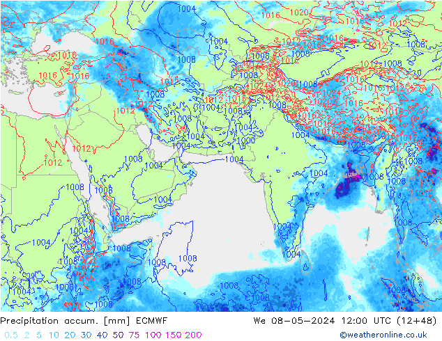 Precipitation accum. ECMWF śro. 08.05.2024 12 UTC