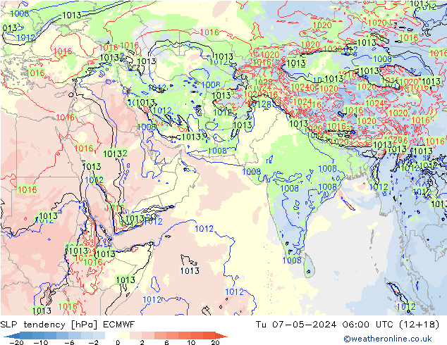 SLP tendency ECMWF Út 07.05.2024 06 UTC