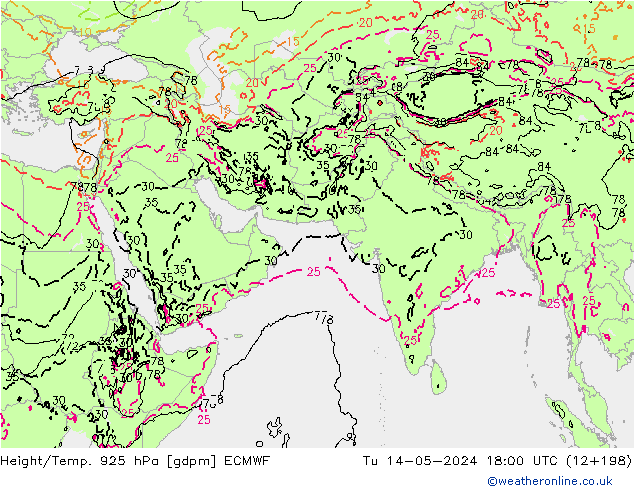 Height/Temp. 925 hPa ECMWF mar 14.05.2024 18 UTC