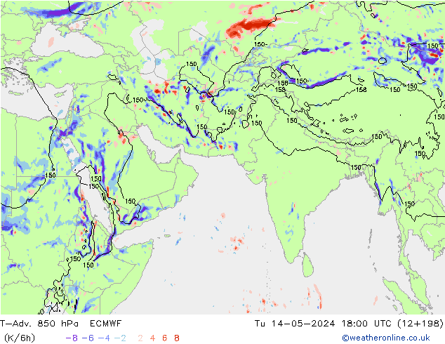 T-Adv. 850 hPa ECMWF Tu 14.05.2024 18 UTC