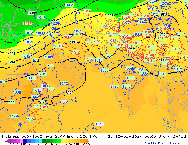 500-1000 hPa Kalınlığı ECMWF Paz 12.05.2024 06 UTC