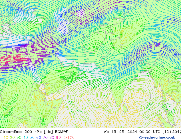 ветер 200 гПа ECMWF ср 15.05.2024 00 UTC