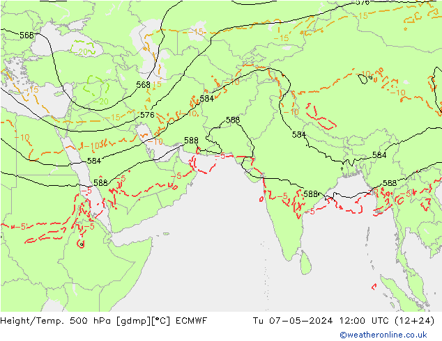 Z500/Yağmur (+YB)/Z850 ECMWF Sa 07.05.2024 12 UTC