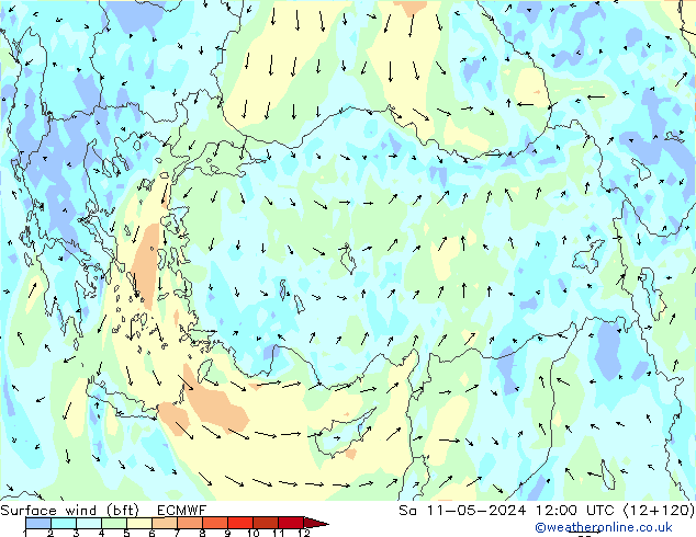  10 m (bft) ECMWF  11.05.2024 12 UTC