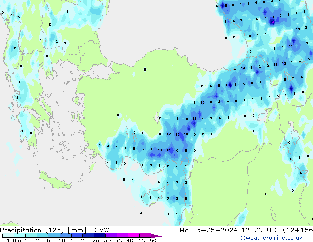 Precipitation (12h) ECMWF Mo 13.05.2024 00 UTC