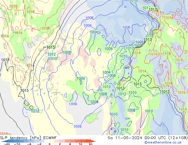 SLP tendency ECMWF Sa 11.05.2024 00 UTC