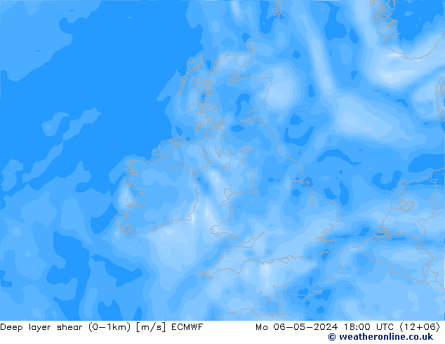 Deep layer shear (0-1km) ECMWF ma 06.05.2024 18 UTC