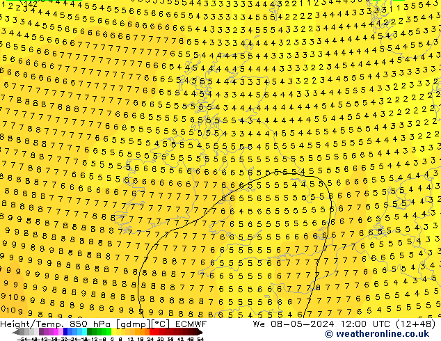 Z500/Rain (+SLP)/Z850 ECMWF We 08.05.2024 12 UTC