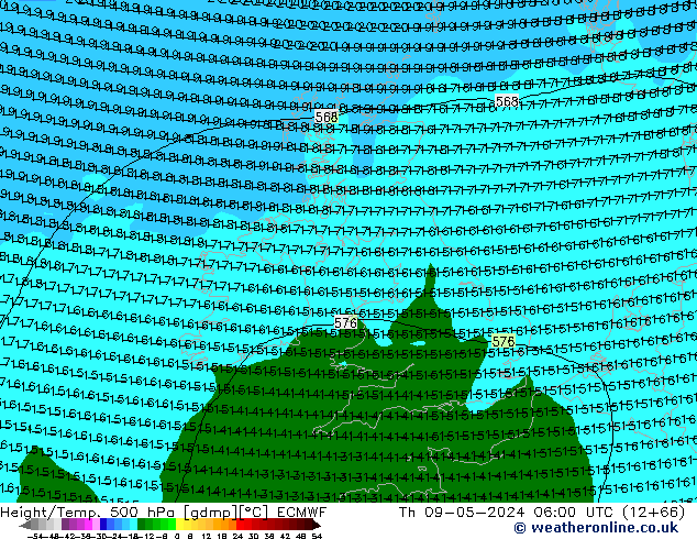 Z500/Rain (+SLP)/Z850 ECMWF чт 09.05.2024 06 UTC