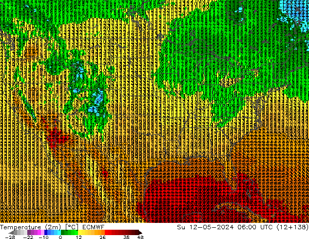 Temperatuurkaart (2m) ECMWF zo 12.05.2024 06 UTC