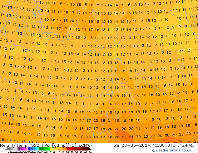 Z500/Yağmur (+YB)/Z850 ECMWF Çar 08.05.2024 12 UTC