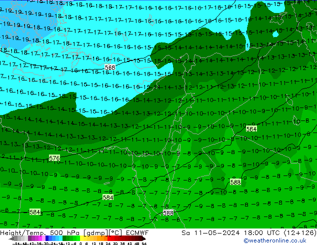 Z500/Rain (+SLP)/Z850 ECMWF sab 11.05.2024 18 UTC